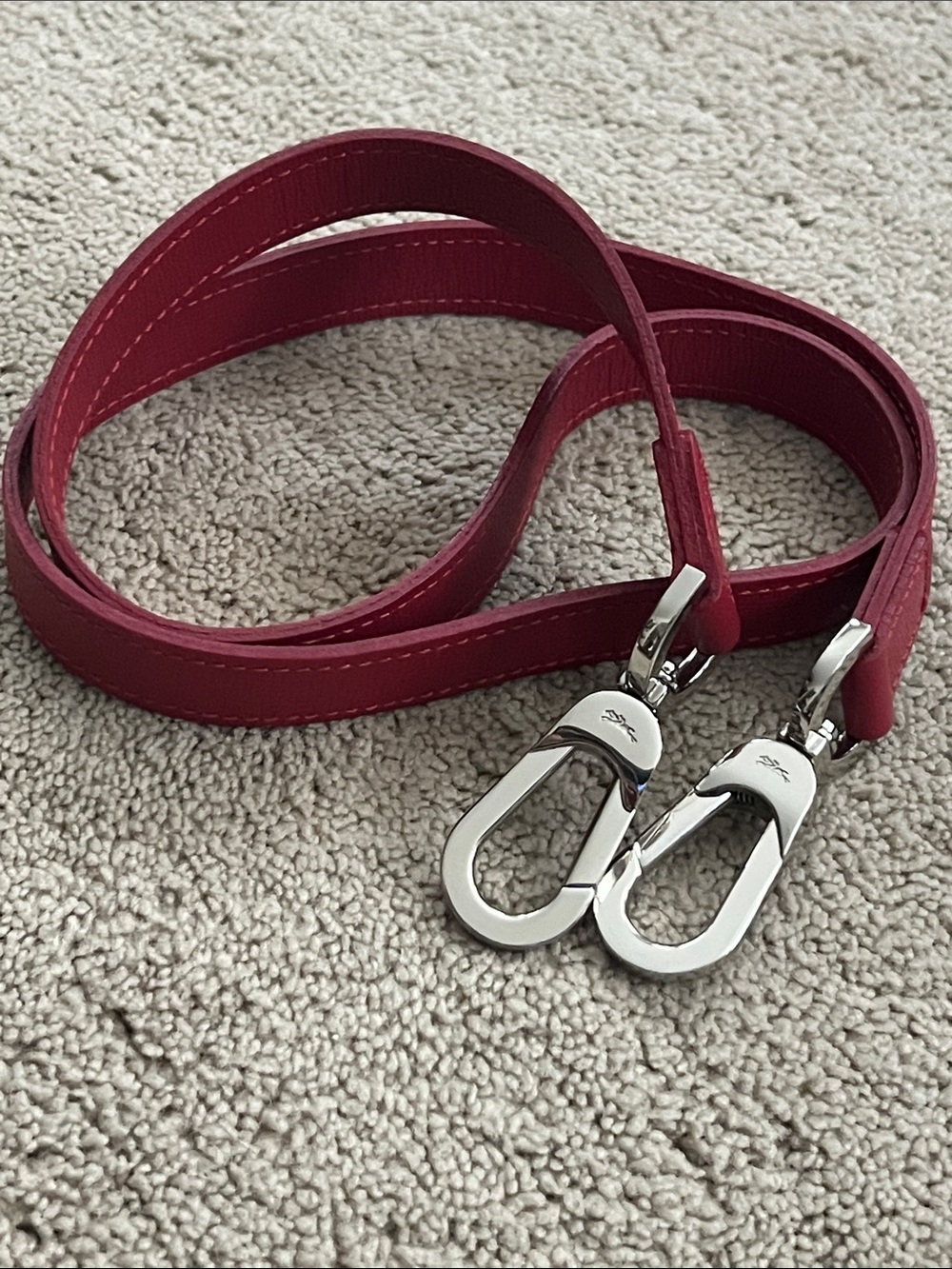 Longchamp Red Leather Shoulder Strap with Silver Hardware